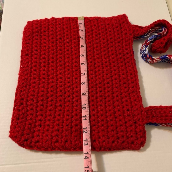 Shoulder Bag Red,White,Blue Mix, Shoulder Bag, handmade, crocheted - Picture 15 of 16